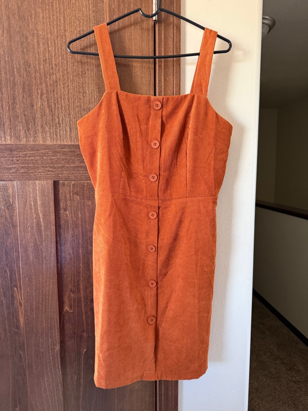 SHEIN Rust Orange Button-Front Midi Dress